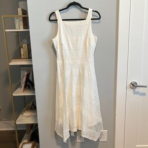 London Times White Lace Textured Midi Dress